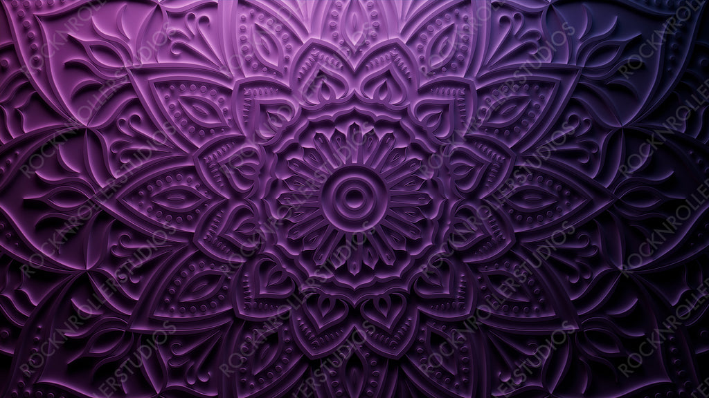 Purple Surface with Extruded Ornamental Flower. Three-dimensional Diwali Festival Background.