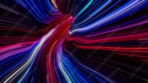 Abstract Lines Tunnel with Blue, Pink and Purple Curves. 3D Render.