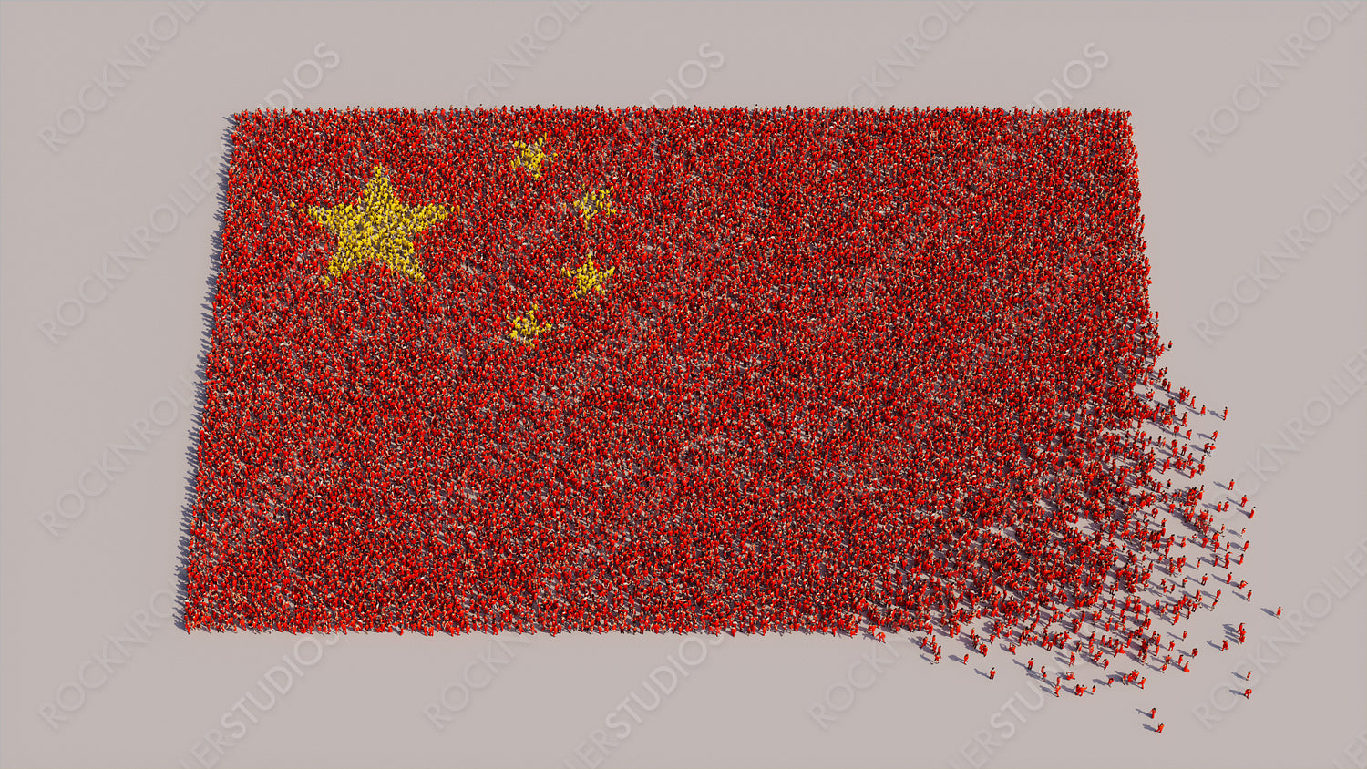 A Crowd of People coming together to form the Flag of China. Chinese Banner on White.