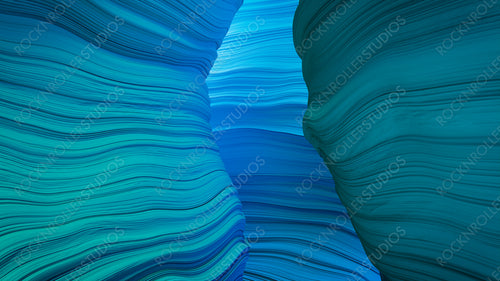 Abstract 3D Render with Elegant, Wavy Surfaces. Modern Blue and Turquoise Wallpaper.