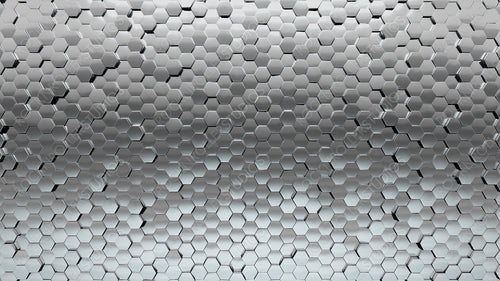Polished, 3D Wall background with tiles. Hexagonal, tile Wallpaper with Luxurious, Silver blocks. 3D Render