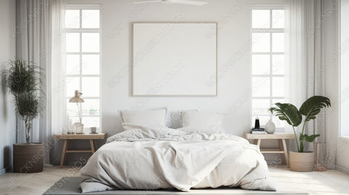 Contemporary Interior Design Background. Scandinavian Bedroom. Generative AI.