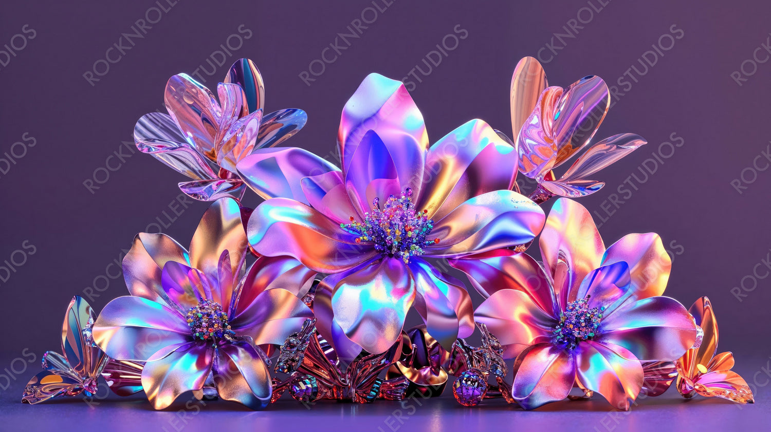 Stunning Iridescent Flowers in Three-Dimensional Art Display