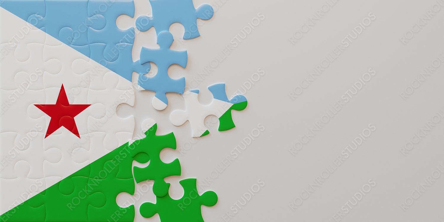 Creative Puzzle of Djibouti Flag: Incomplete and Assembled Pieces Showcasing National Pride