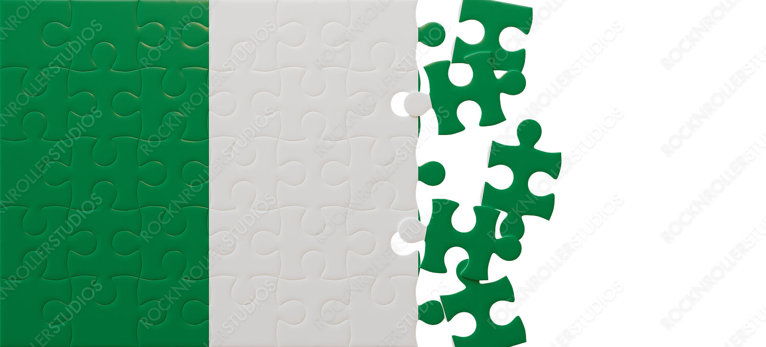Creative Nigeria Flag Puzzle: Green and White Pieces Forming a Seamless Transition on a Transparent Background