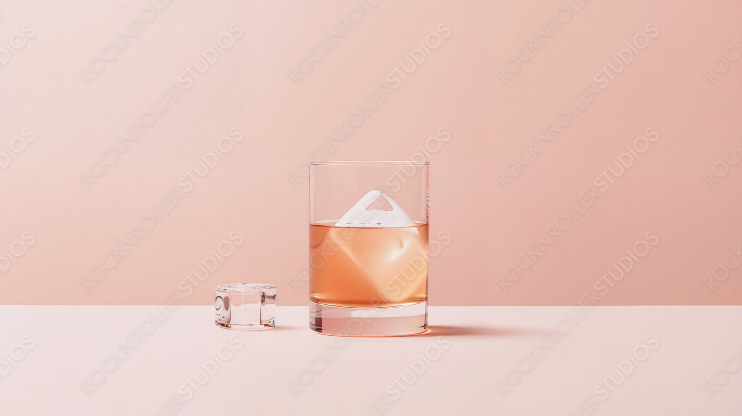 Refreshing Beverage with Ice Against Minimalist Pink Background