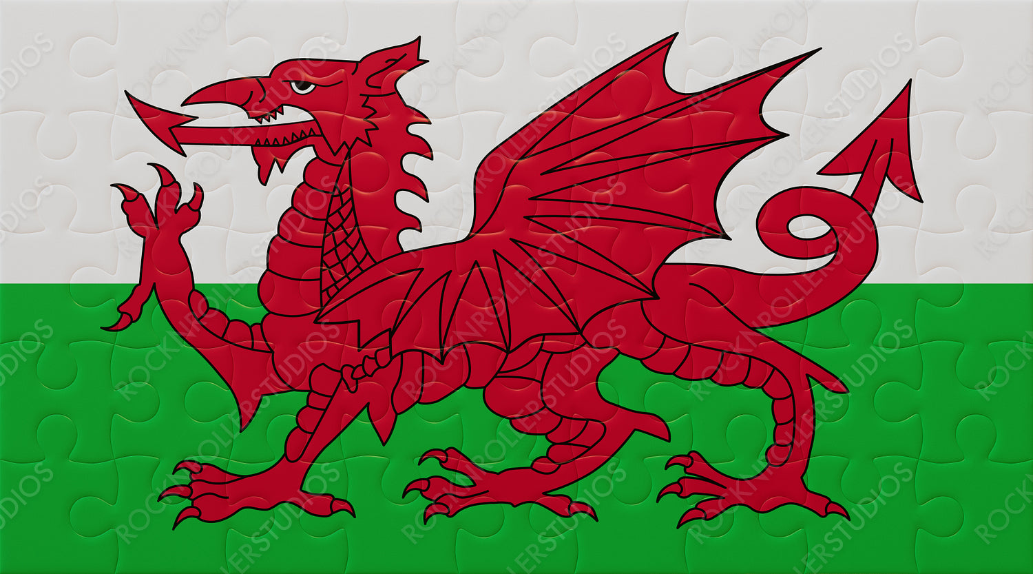 Vibrant Welsh Flag Puzzle: Red Dragon Symbol of Strength on Green and White