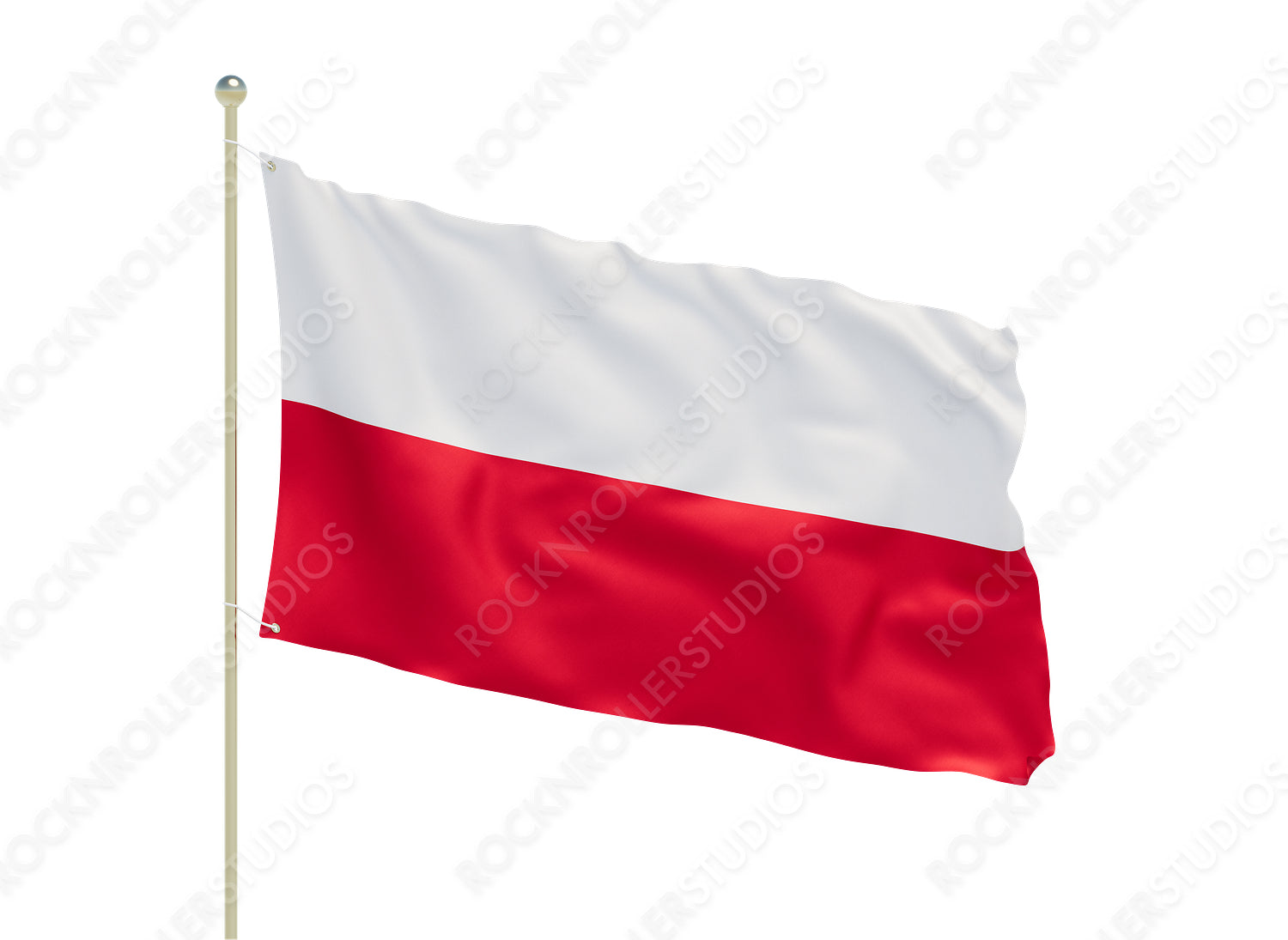 Proudly Waving Polish Flag with Crisp White and Red Bands on a Simple Grey Background. Transparent PNG