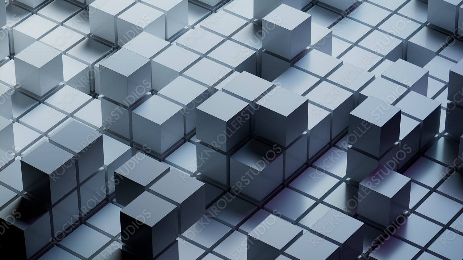 Grey, Glossy Blocks Neatly Arranged to create a Futuristic Tech Background. 3D Render.