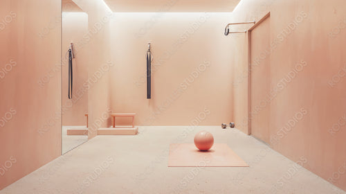 Modern Minimalist Gym with Workout Equipment and Soft Pink Tones