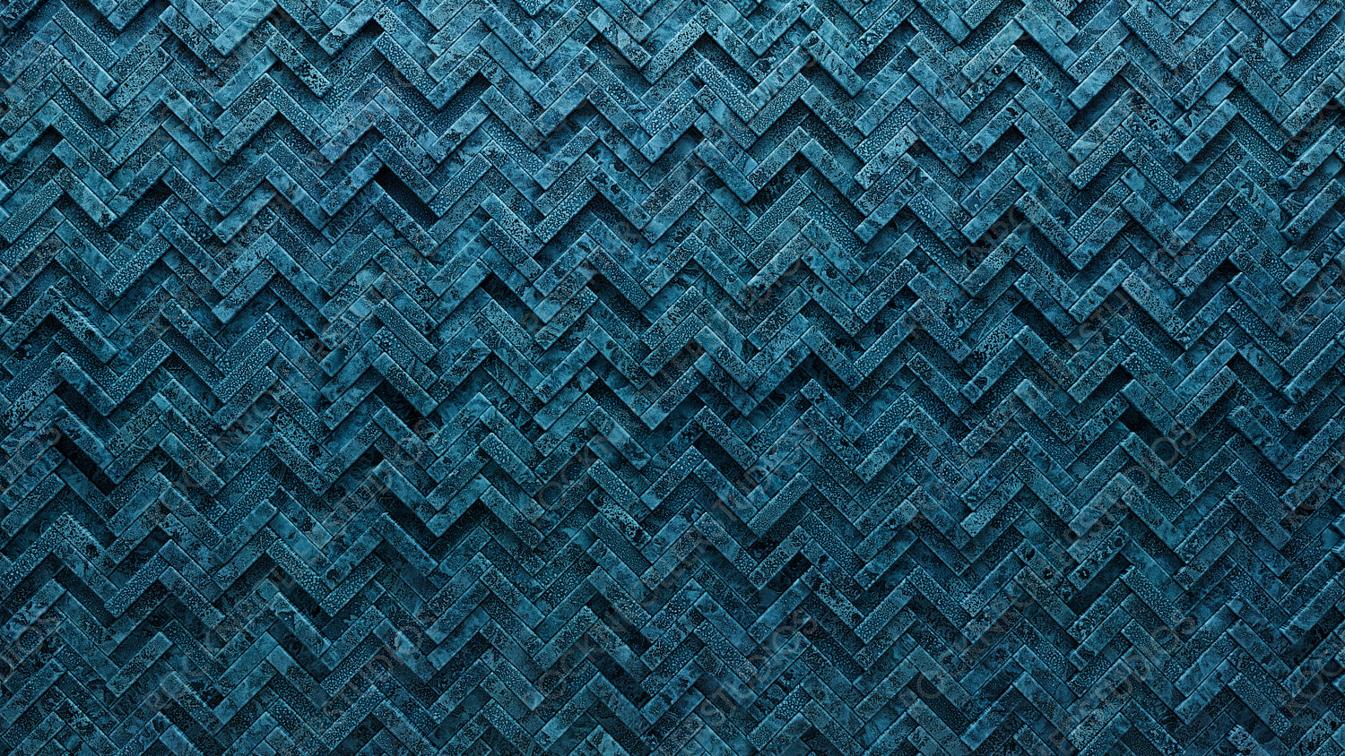 Herringbone, Glazed Wall background with tiles. Blue Patina, tile Wallpaper with 3D, Polished blocks. 3D Render