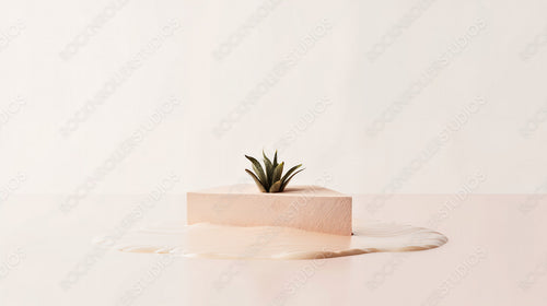 Nature Concept with Minimalist Green Plant and Flowing White Fabric