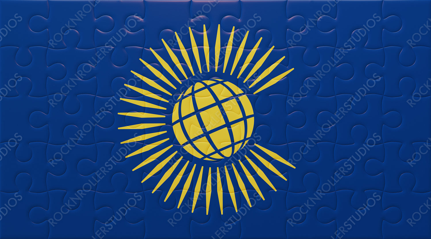 Global Unity Concept: Commonwealth Flag Puzzle with Emblem