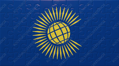 Global Unity Concept: Commonwealth Flag Puzzle with Emblem