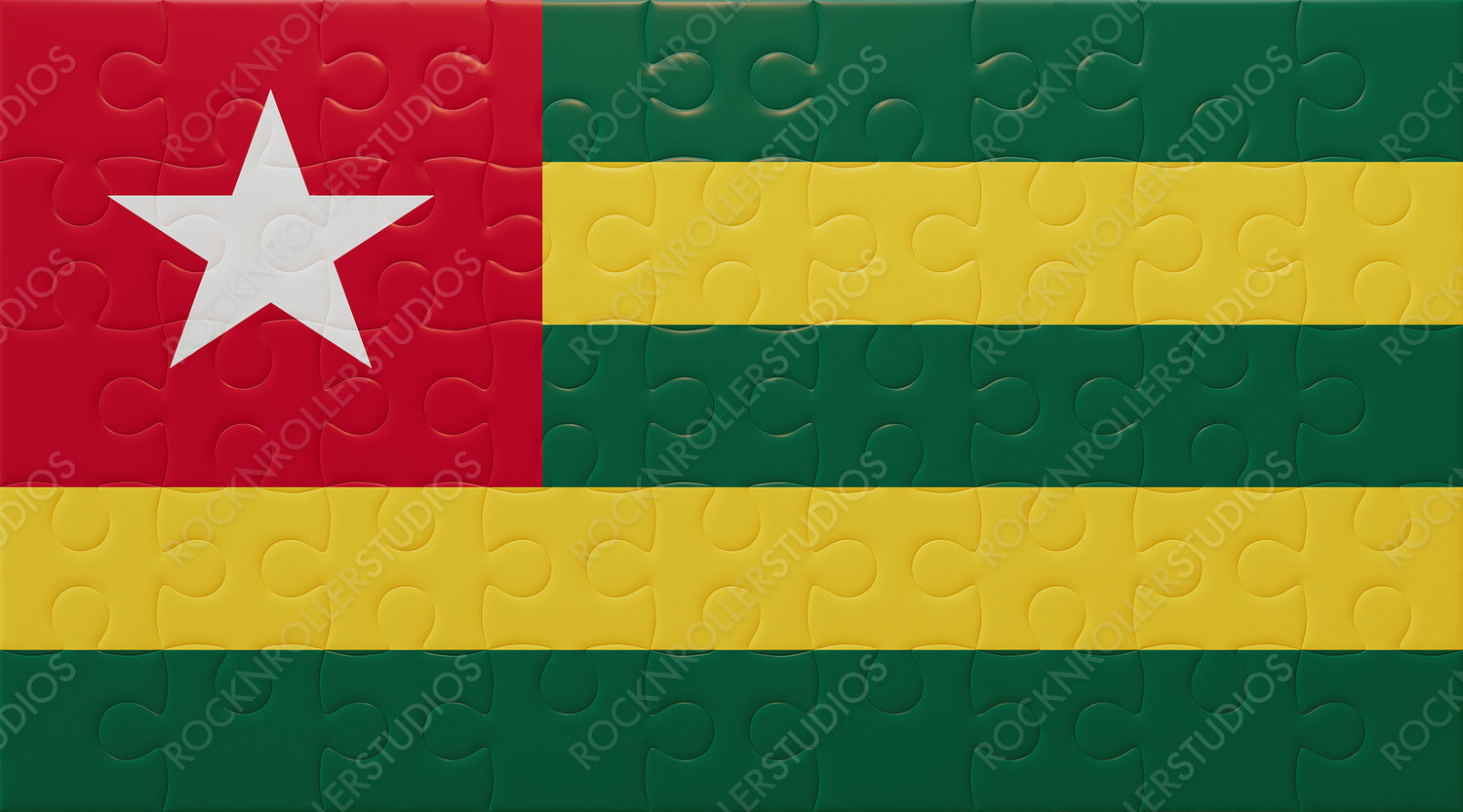 Vibrant Togolese Flag Puzzle: A Creative Jigsaw Design with Colorful Stripes and Star