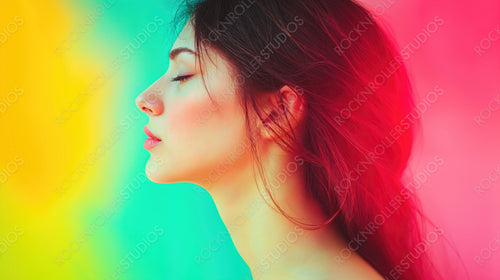 Vibrant Dream: Artistic Close-Up of Woman with Neon Glow