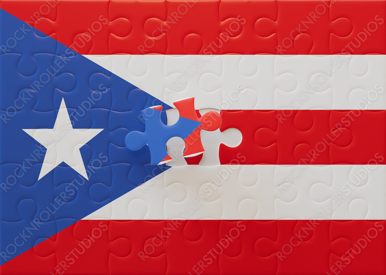 Completing the Puerto Rico Flag: A Creative Puzzle Design with Vibrant Interlocking Pieces