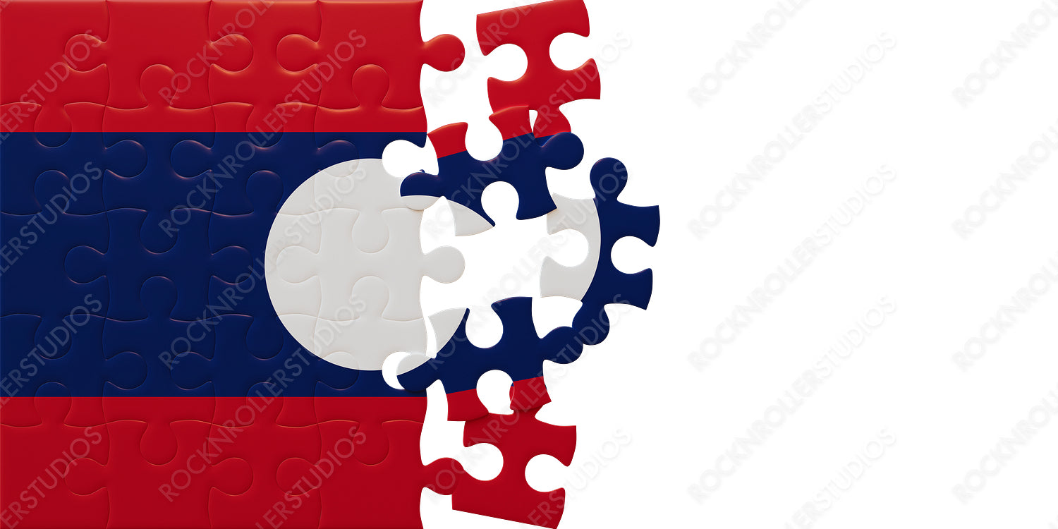 Creative Assembly: Incomplete Laotian Flag Jigsaw Puzzle with Vivid Red, Blue, and White Pieces