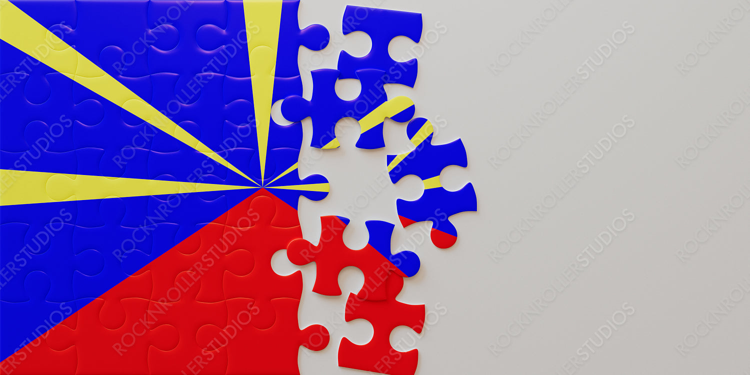 Unfinished Puzzle of Re_union Flag with Radiating Yellow Lines: A Metaphor for Teamwork and Strategy