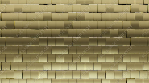 Glossy, Polished Wall background with tiles. Gold, tile Wallpaper with Square, 3D blocks. 3D Render