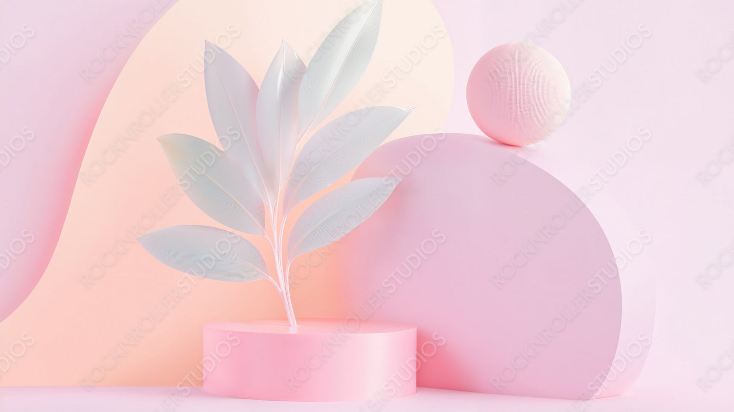 Modern Serenity: Minimalist Art with Geometric Shapes and Pastel Plant Design