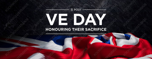 VE Day Tribute: Honouring Sacrifice with Allied Flags & Stone Texture - May 8, WWII Commemoration