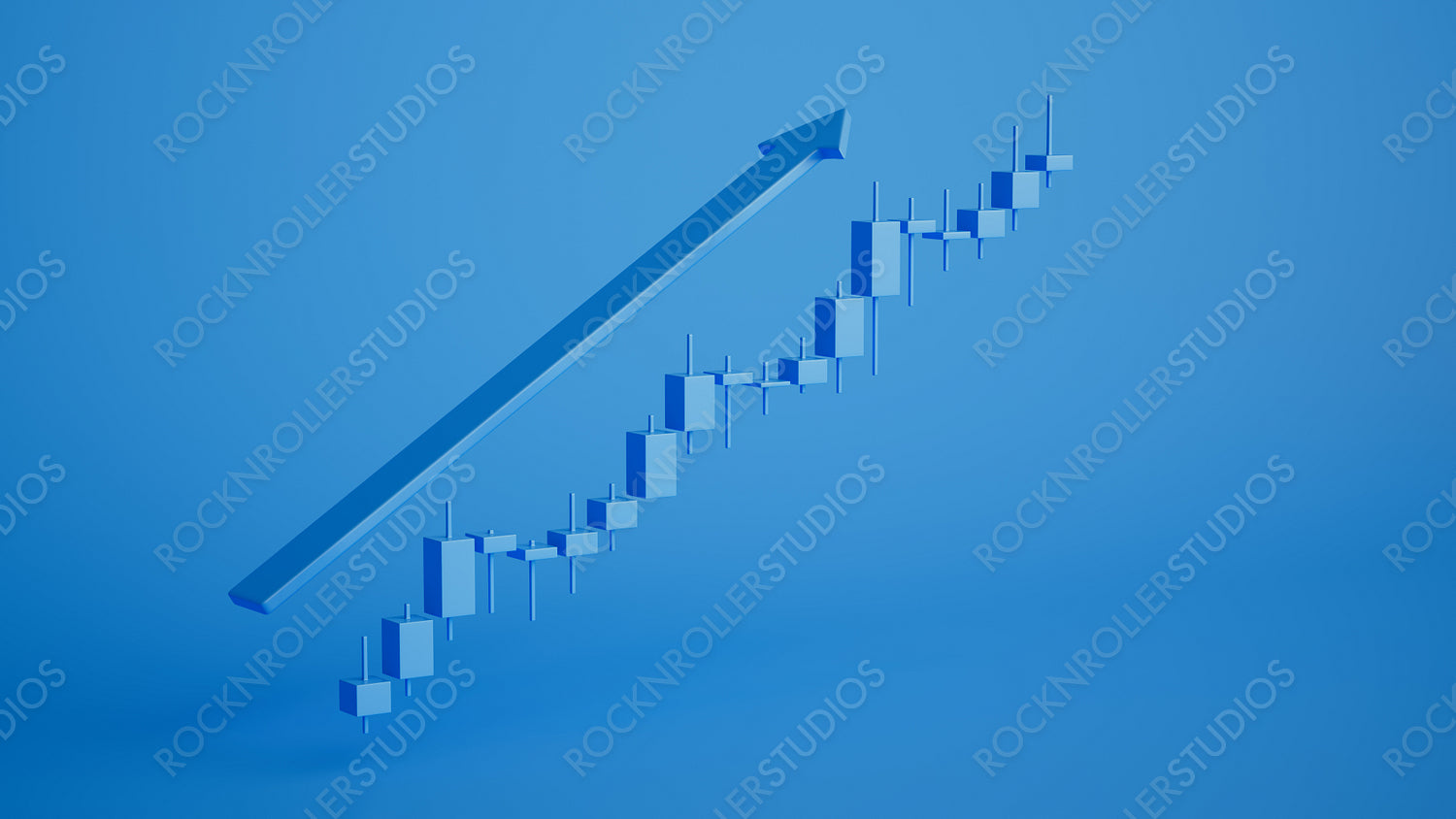 Blue Candlestick Chart Showcasing Market Uptrend and Financial Growth