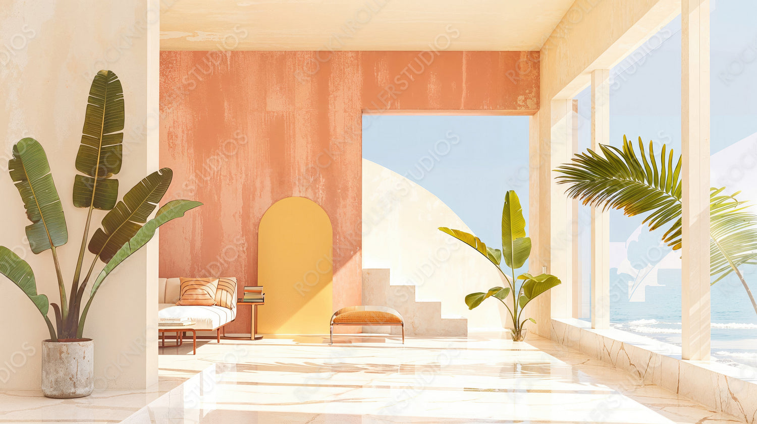 Minimalistic Modern Interior with Plants and Bright Light