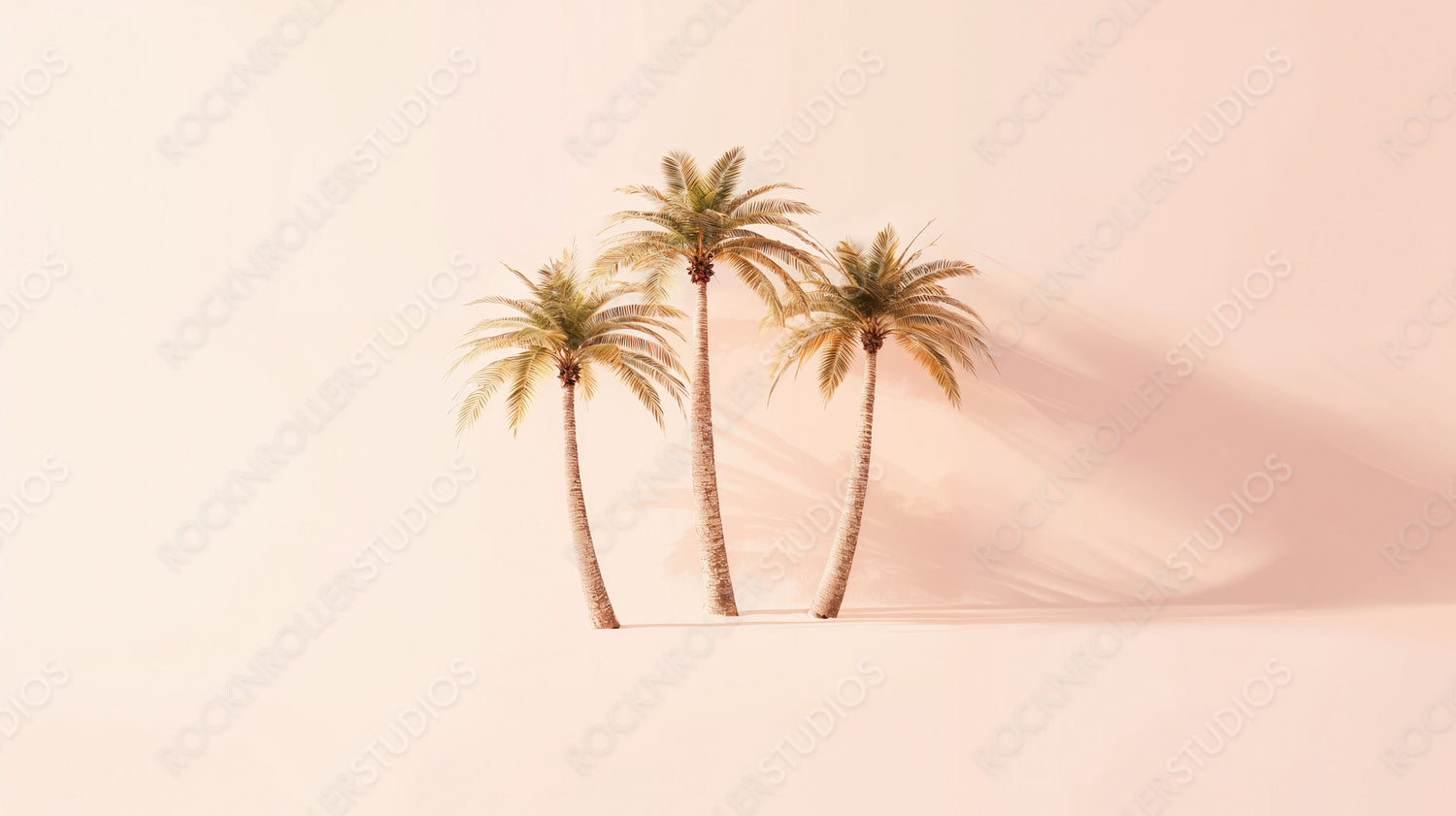 Tropical Palm Trees Casting Shadows in Soft Pastel Pink Setting