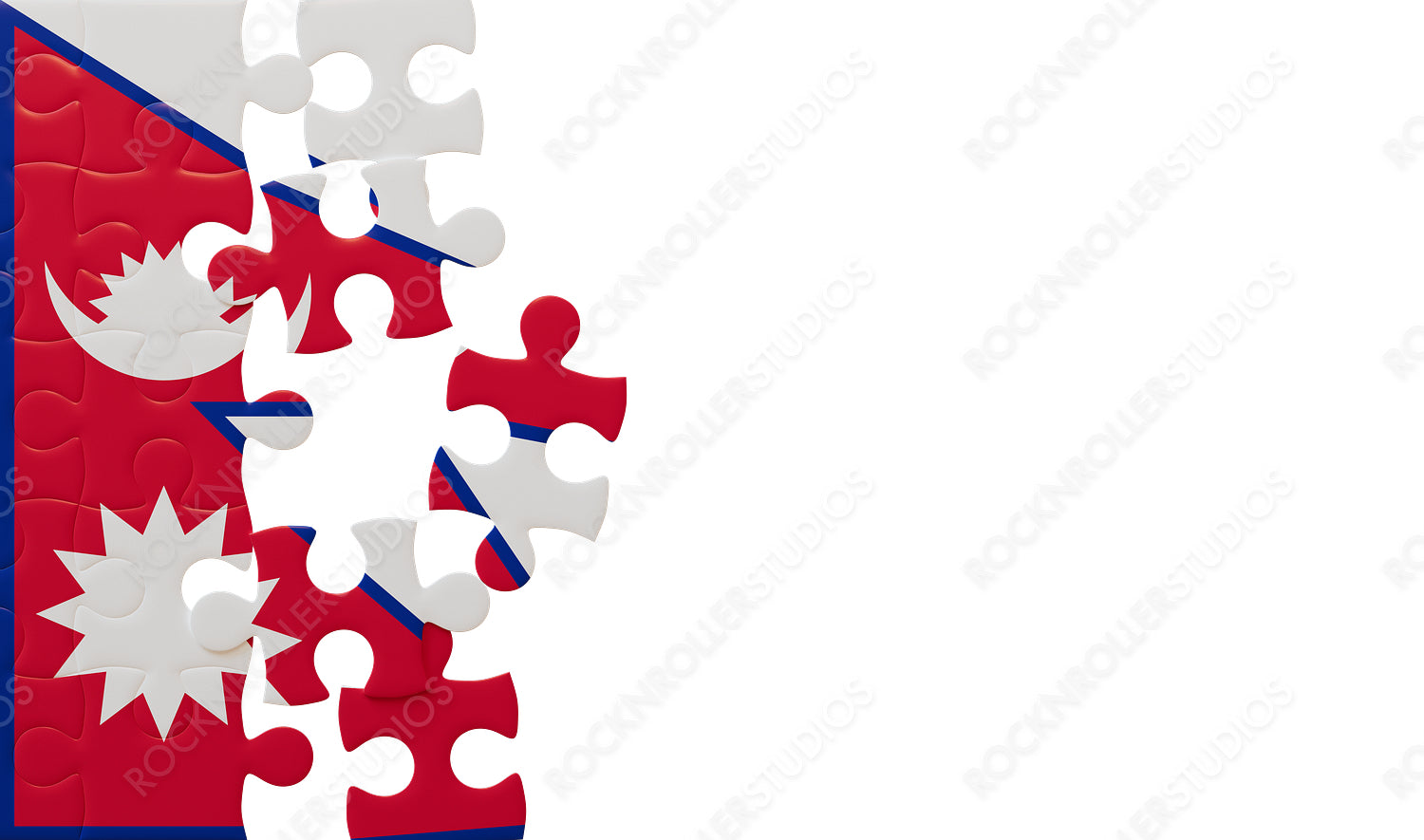 Creative Puzzle Challenge: Assembling the Nepal Flag in Vivid Red, White, and Blue