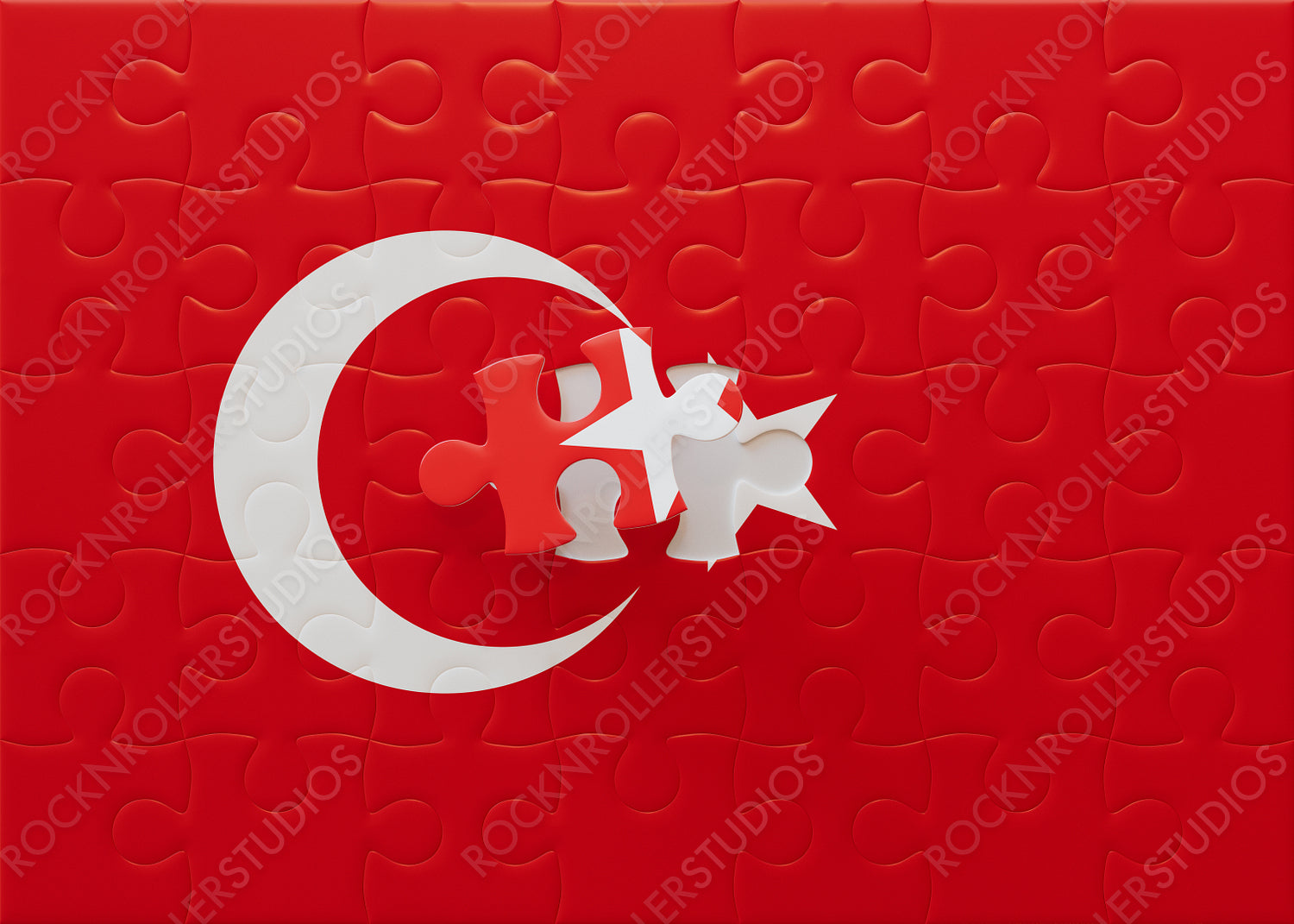 Completing the Turkish Flag: A Jigsaw Puzzle with Crescent and Star