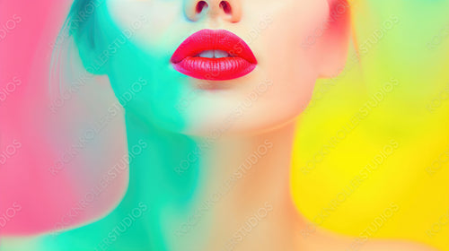 Vivid Dream: Close-Up of Red Lips with Neon Surreal Background