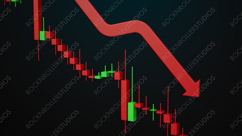 Dramatic Stock Market Crash: Red Arrow and Bearish Candlestick Chart on Dark Background