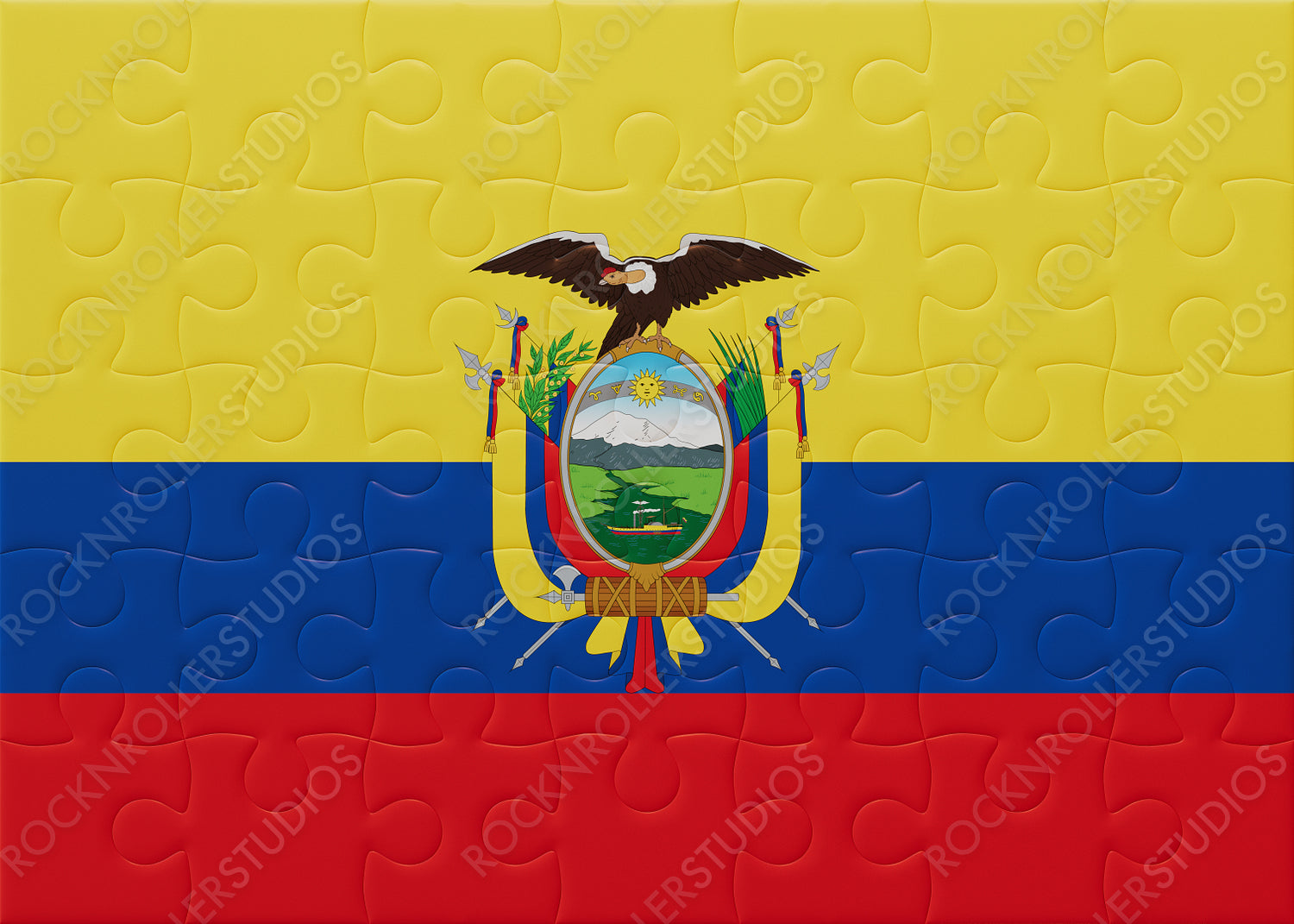 Vibrant Ecuador Flag Jigsaw Puzzle: National Emblem and Colorful Bands