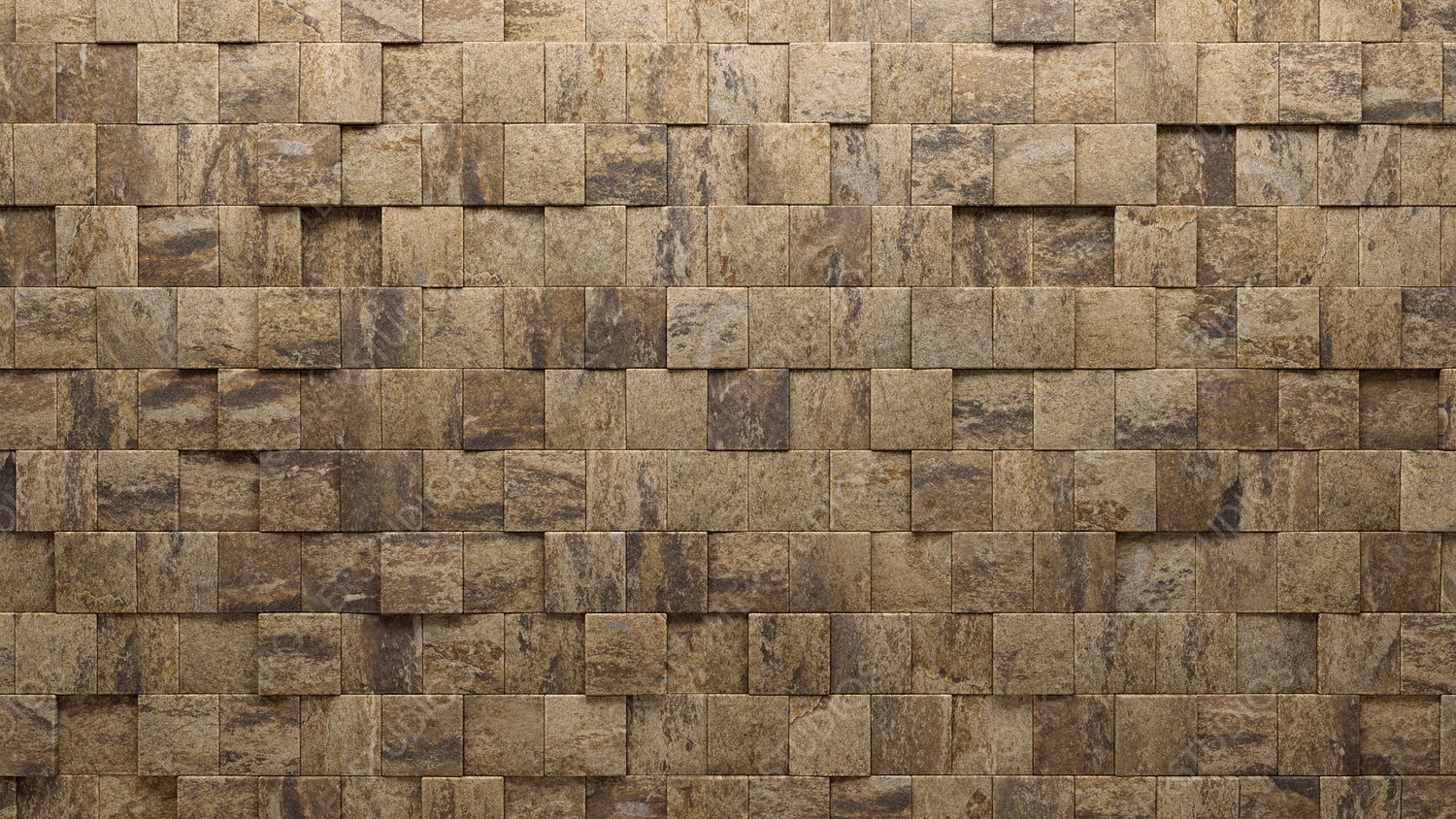Natural Stone, Square Wall background with tiles. Semigloss, tile Wallpaper with 3D, Polished blocks. 3D Render