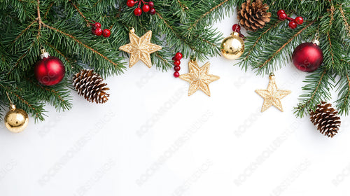 Classic Christmas Garland with Golden Stars, Pine Cones, and Red Ornaments