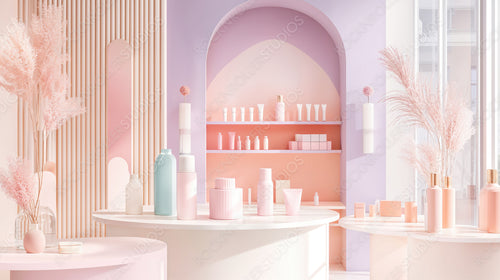 Chic Minimalist Beauty Store in Soft Pastels: Modern Design Meets Luxury Skincare