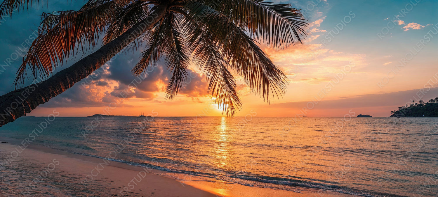 Luxury Holiday Shoreline in Hawaii. Travel background with Romantic Sunset Beach.