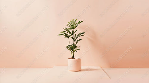 Modern Houseplant in Minimalist Pot Against Soft Pink Wall