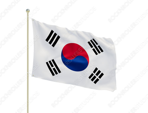 Vibrant South Korean Flag Waving Proudly, Showcasing Taeguk Symbol and Trigrams. Transparent PNG
