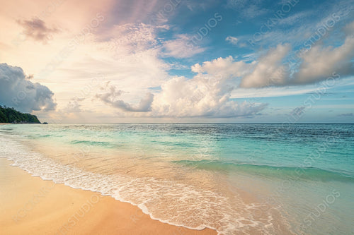 Amazing Sunrise Beach in the Philippines. Relaxing get-away Scenery. Romance background.