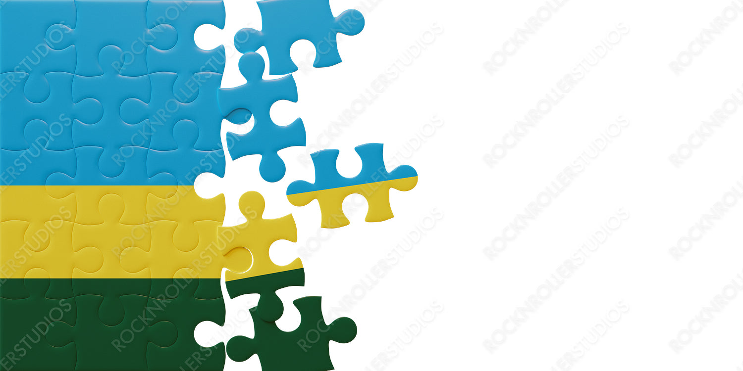 Challenge of Assembly: Colorful Rwandan Flag Jigsaw Puzzle with Incomplete Pieces
