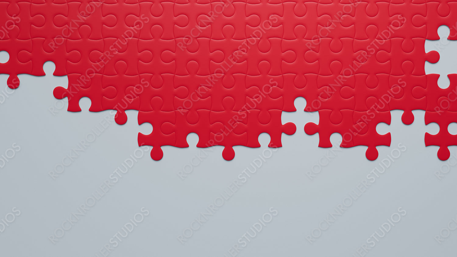 Melting Red Puzzle Pieces: Abstract Art on a Soft Blue Background