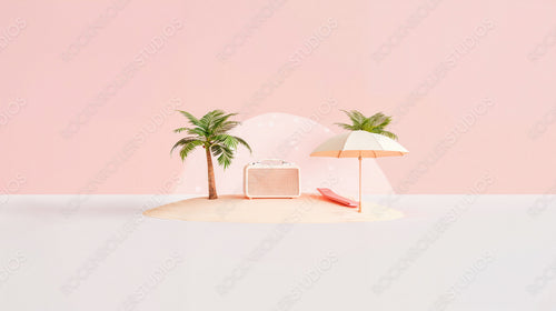 Miniature Tropical Island with Palm Trees and Beach Umbrella