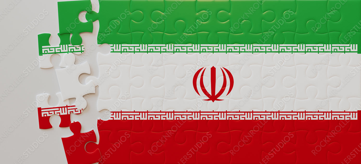 Iran's National Pride in Pieces: Incomplete Jigsaw Puzzle of Flag with Islamic Emblems