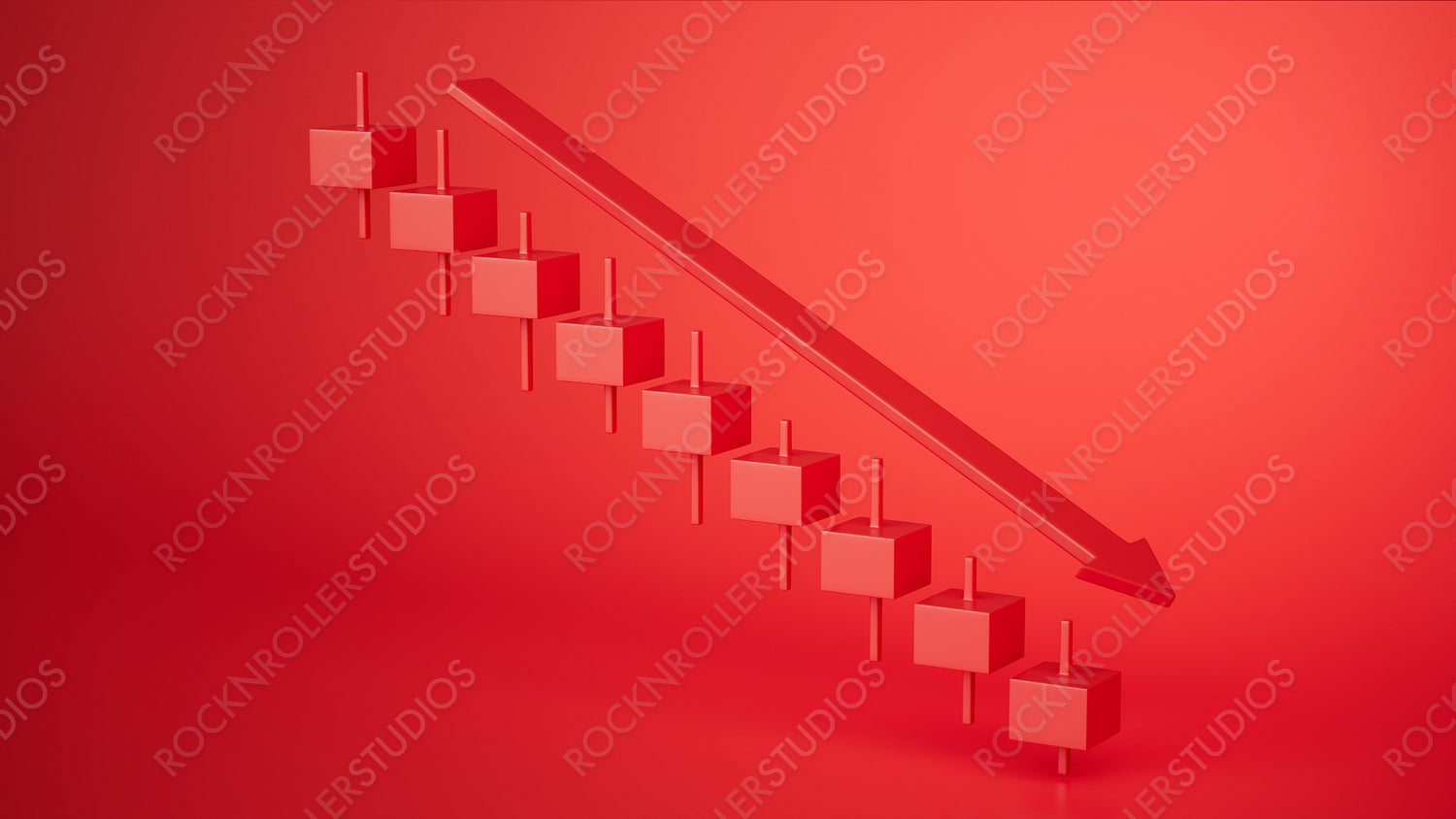 Striking Red Arrow on Minimalist Squares: Symbolizing Economic Decline