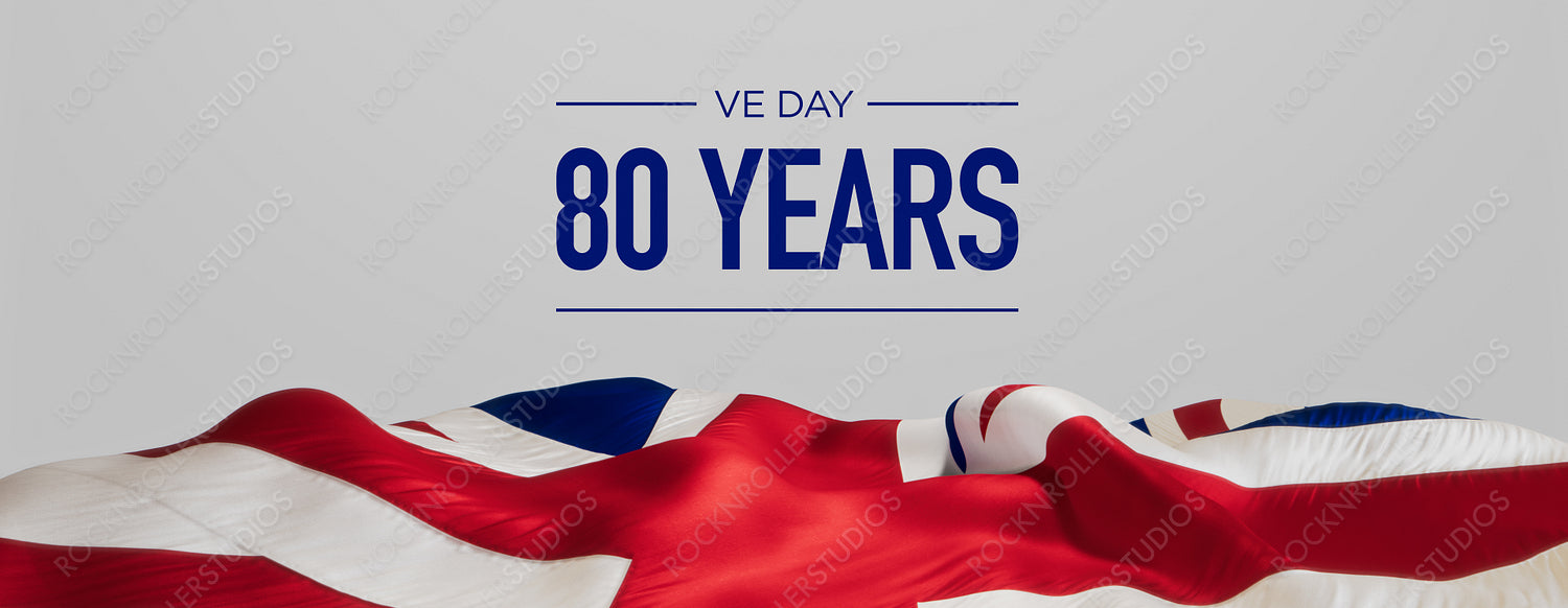 Union Jack Waves Proudly Under 'VE DAY 80 YEARS' Text - A Patriotic Tribute to WWII Victory