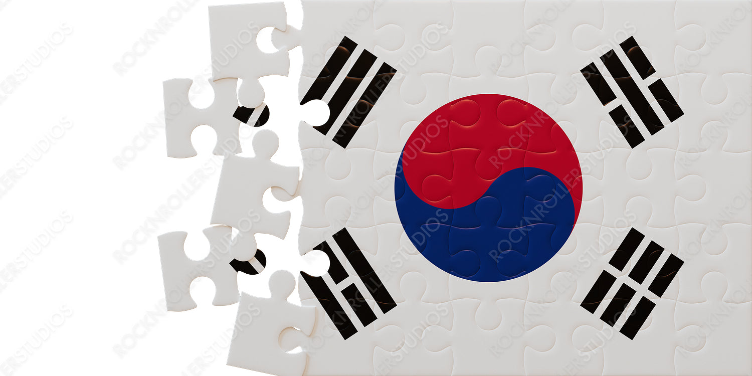 South Korea Flag as a Jigsaw Puzzle: Unfinished, Symbolizing Strategy and National Identity