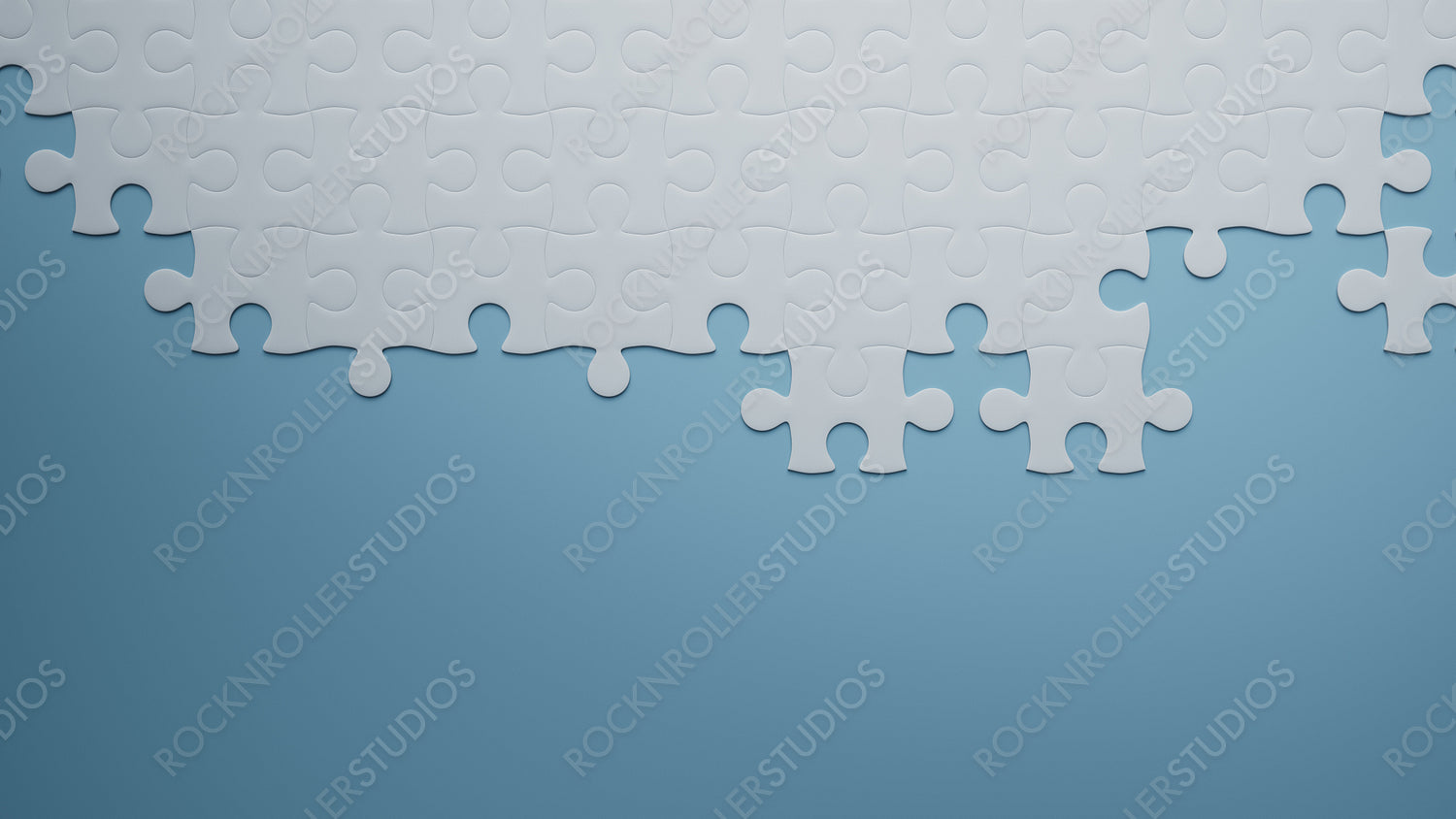 Unfinished Puzzle Challenge: White Pieces on Blue, Symbolizing Strategy and Teamwork