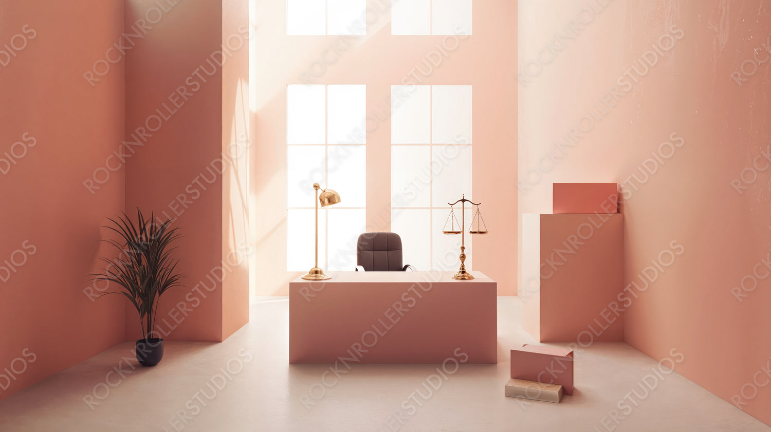 Elegant Law Office with Justice Scales in Minimalist Pastel Pink Design